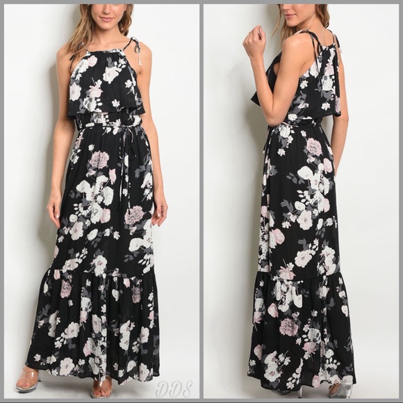 🔥 Sale 5 ⭐️ MiMi - Black Floral Sheer Maxi Dress - Picture 5 of 8